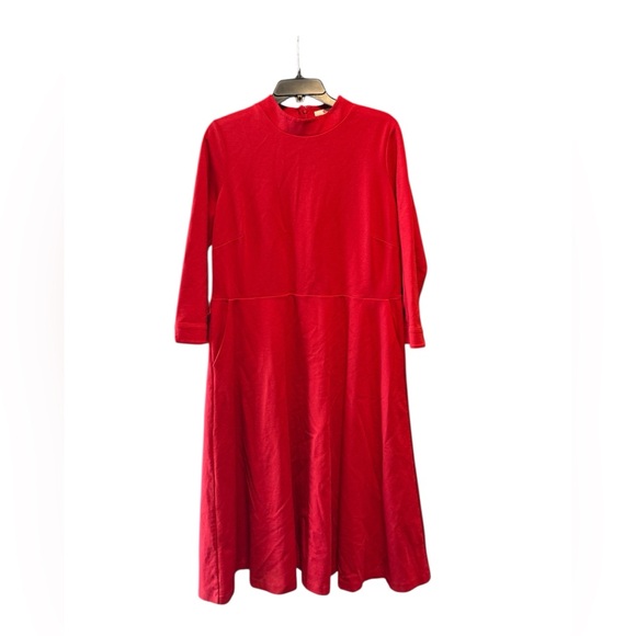 Boden Nerissa Ponte Dress Red Size 16 Midi 3/4 Sleeve Pockets Classiccore - Picture 3 of 9